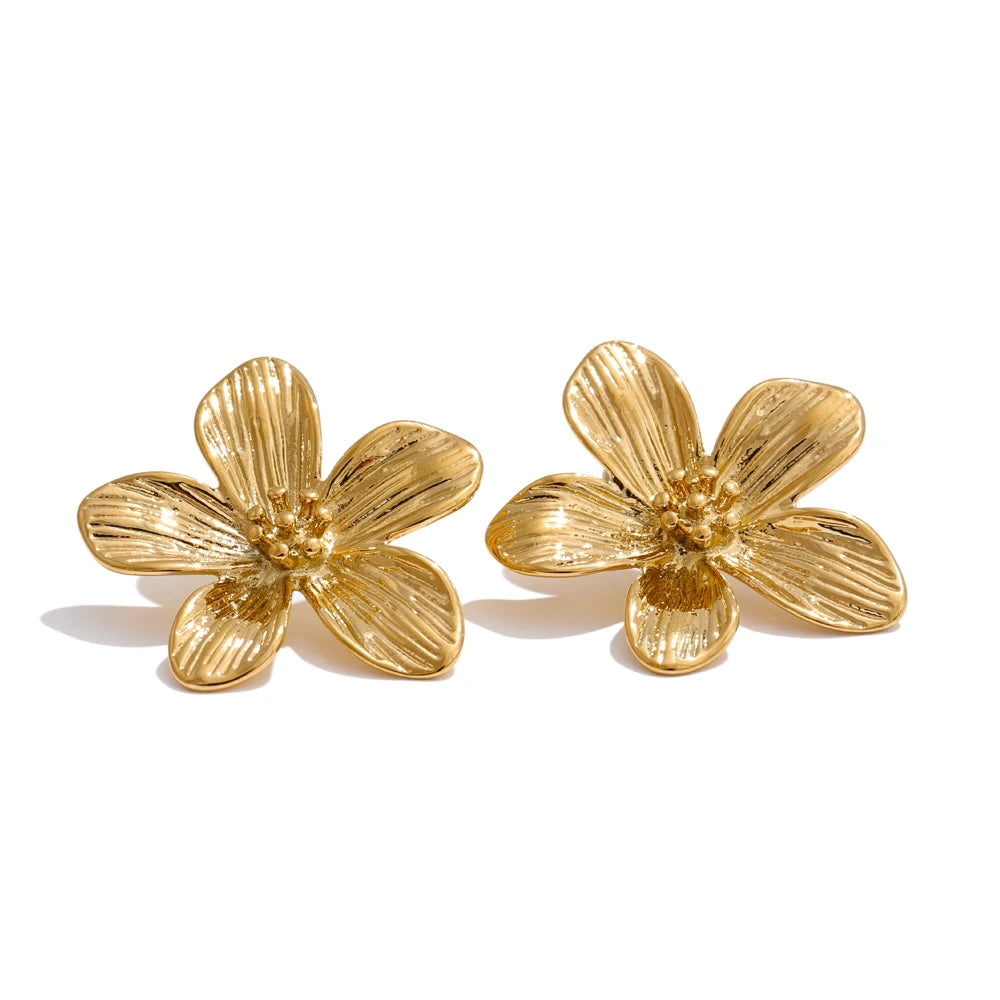 Yhpup Hot Style Stainless Steel Metal Flower Daily Stud Earrings Prevent Allergy Texture Versatile Trending Jewelry Recommend