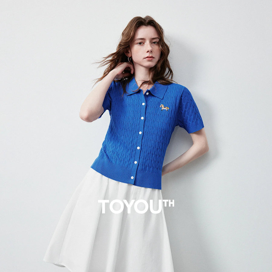 Blusa Feminina Polo de Tricô com Bordado Pônei