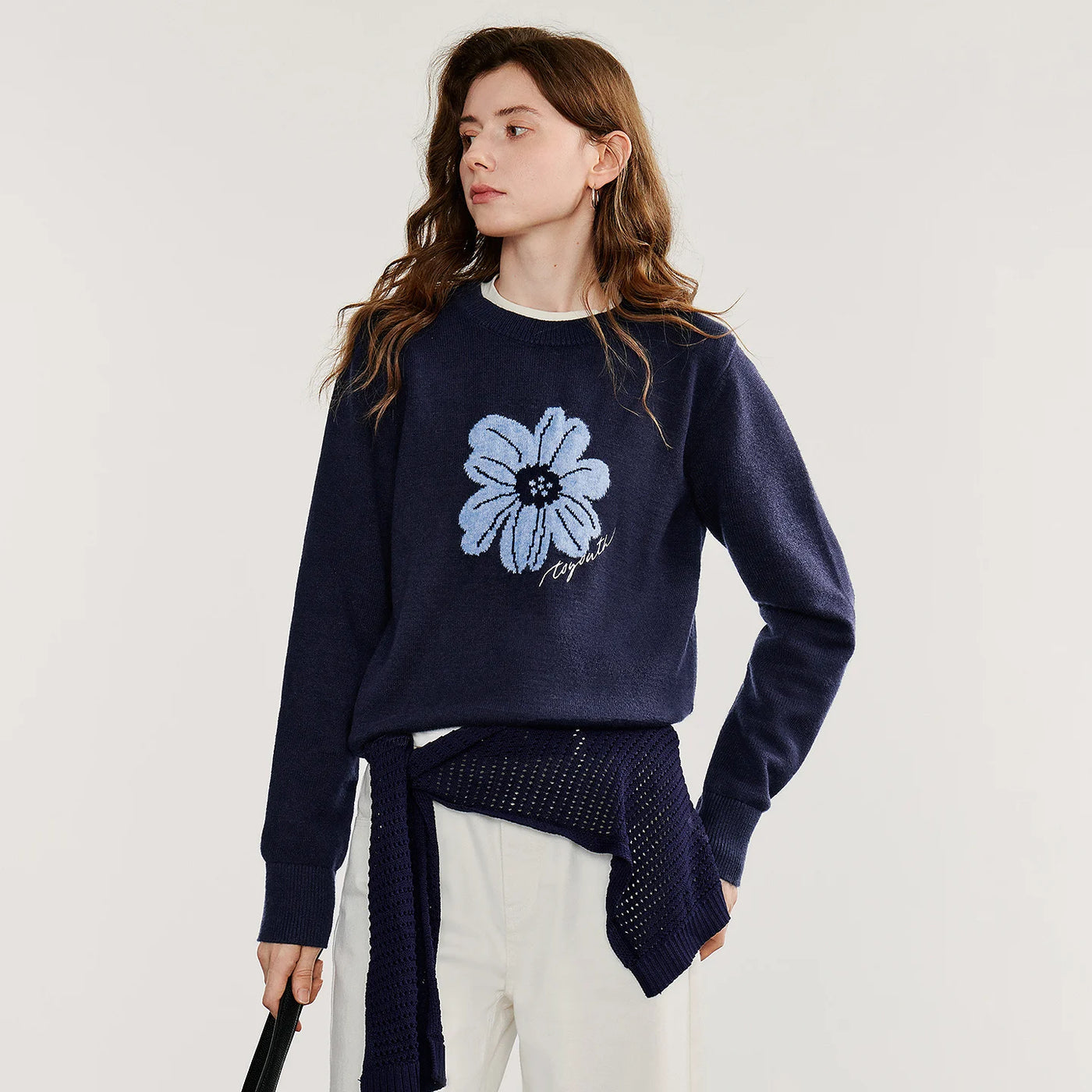 Suéter Floral Jacquard com Manga Longa