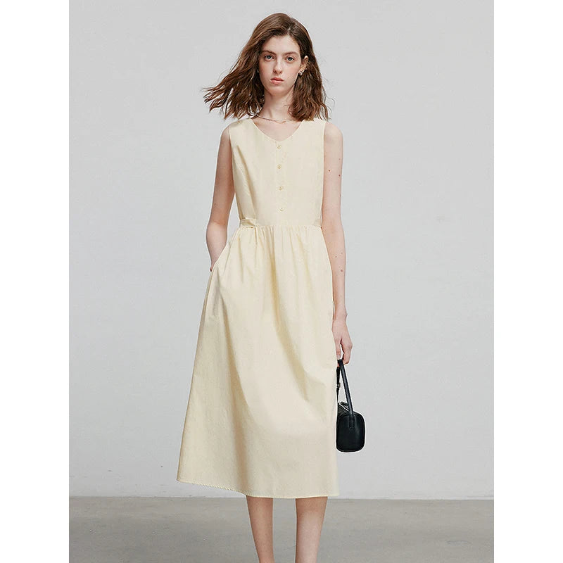 Vestido de Alças Midi com Botões
