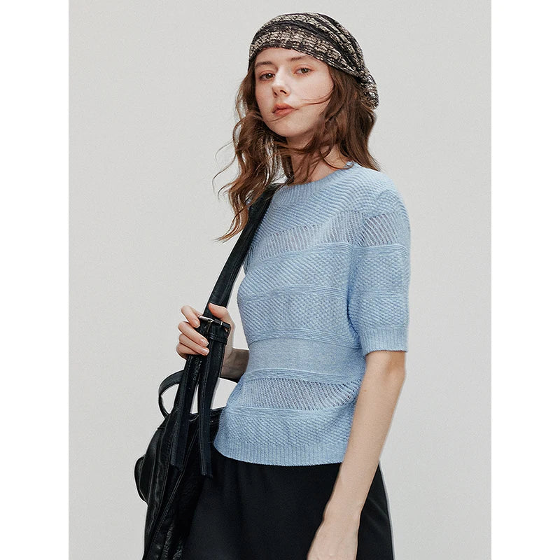 Blusa Feminina de Tricô Leve para Verão Manga Curta