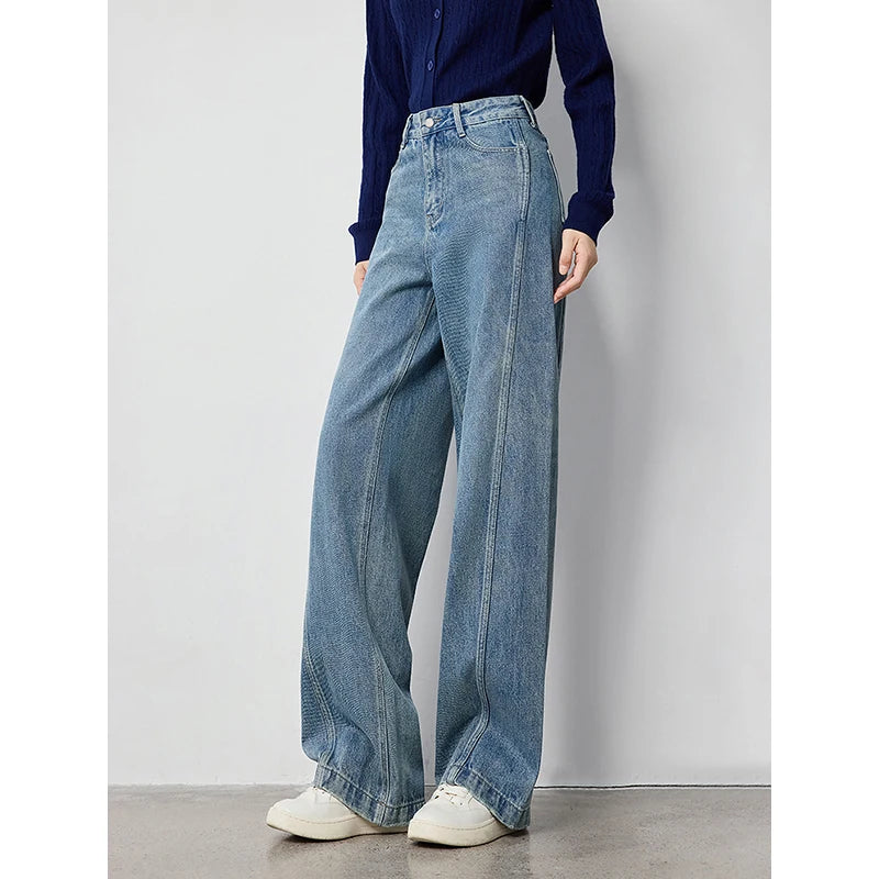 Calça Jeans Feminina Wide Leg Cintura Alta com Fenda
