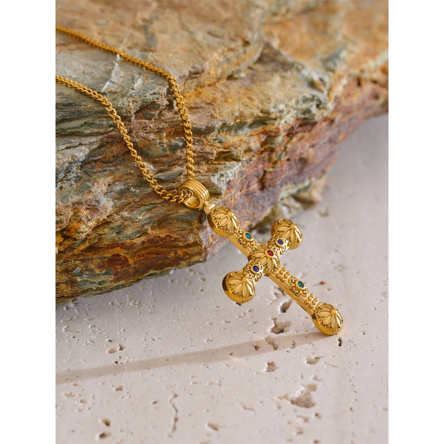Colar Feminino Cruz com Zircônia em Aço Inoxidável 4