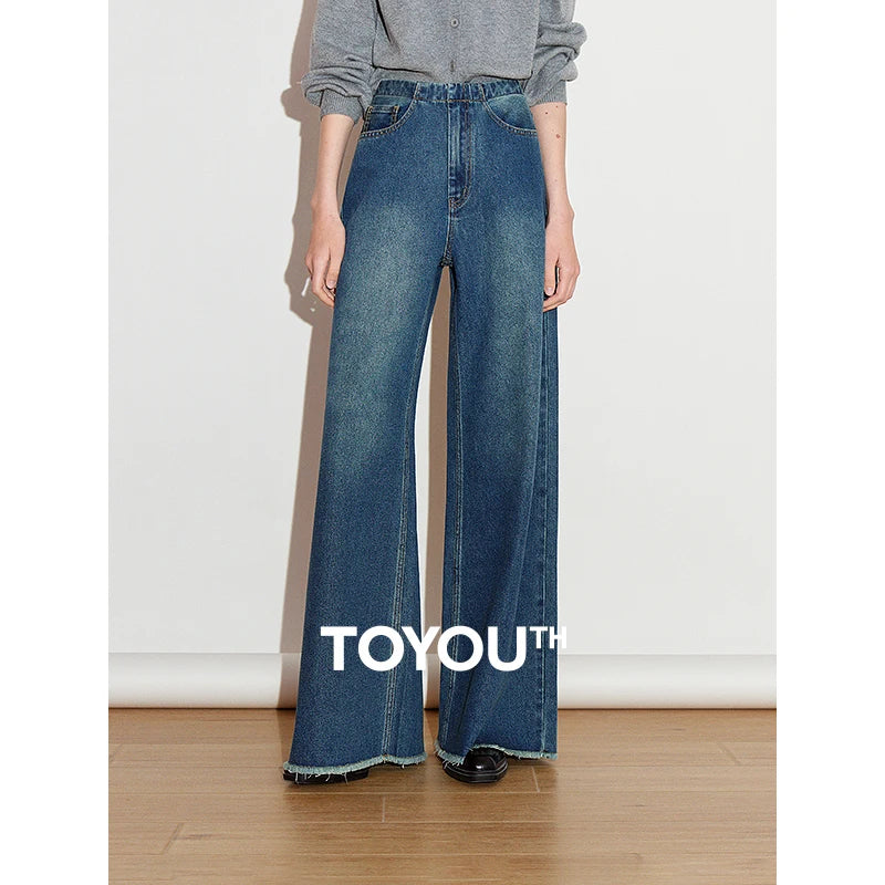 Calça Jeans Feminina Wide Leg Reta com Acetato