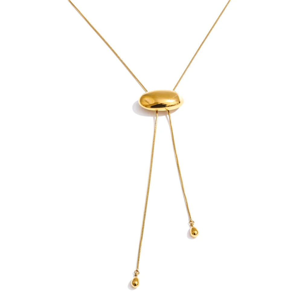 Yhpup 70cm Sweater Chain Jewelry Stainless Steel Oval Geometric Drop Stretchable Necklace for Women Minimalist Charm PVD Jewelry YH2105A Gold