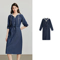 Vestido Utilitário com Capuz e Recortes Efeito Jeans Blue