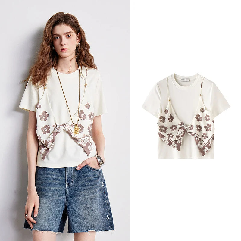 Blusa Feminina Efeito Duas Peças com Lenço