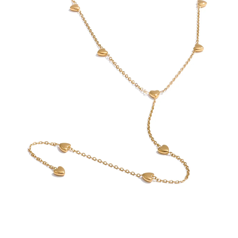 Yhpup Minimalist 316L Stainless Steel Heart Love Chain Long Drop Necklace Summer Holiday Beach Wear Charm Jewelry YH3612A Gold