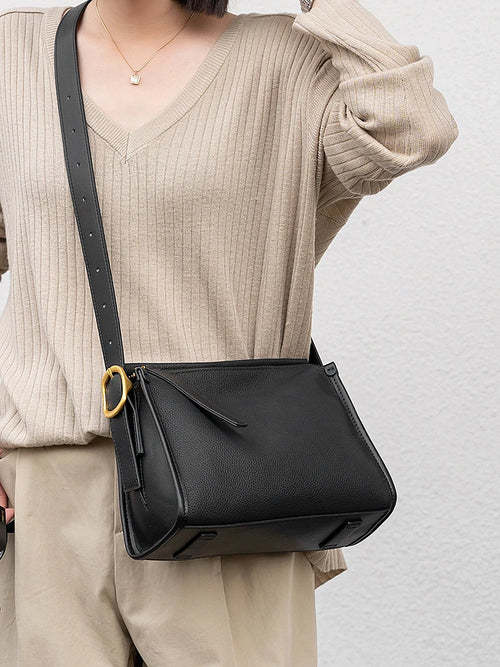 Bolsa Transversal Feminina em Couro Legítimo Vintage Grande Capacidade