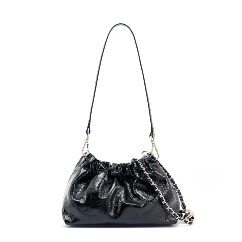Bolsa Feminina Pequena em Couro Legítimo com Corrente para Ombro