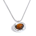 Yhpup Natural Tiger Stone Pendant Necklace High Quality PVD Plated Stainless Steel Collar Popular Jewelry Daily Hypoallergenic YH4939A Steel