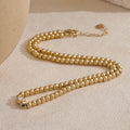Yhpup High Quality 18K PVD Plated Round Beads Chain Handmade Necklace Water Resistant Stainless Steel Statement Jewelry
