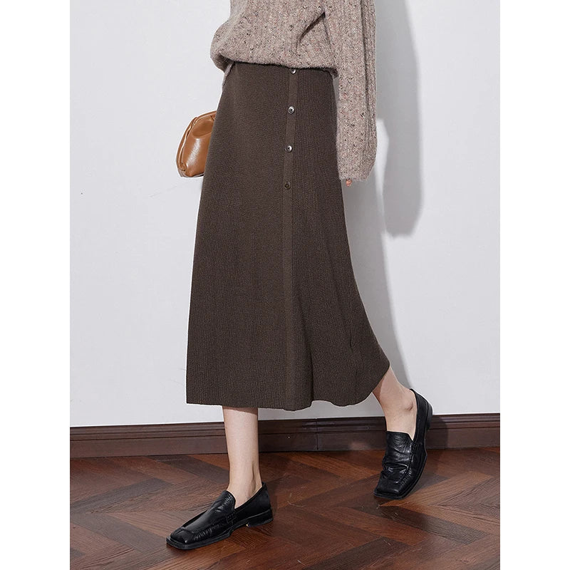 Saia Midi Feminina de Tricô de Inverno