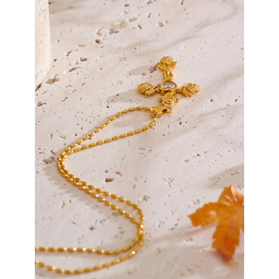 Colar Feminino Cruz com Zircônia em Aço Inoxidável 5
