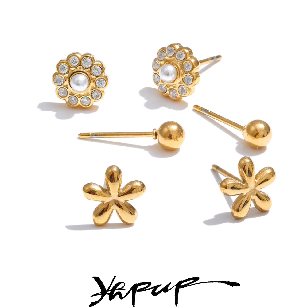 Brinco Pendente Flor com Zircônia em Aço Inoxidável Ouro 3