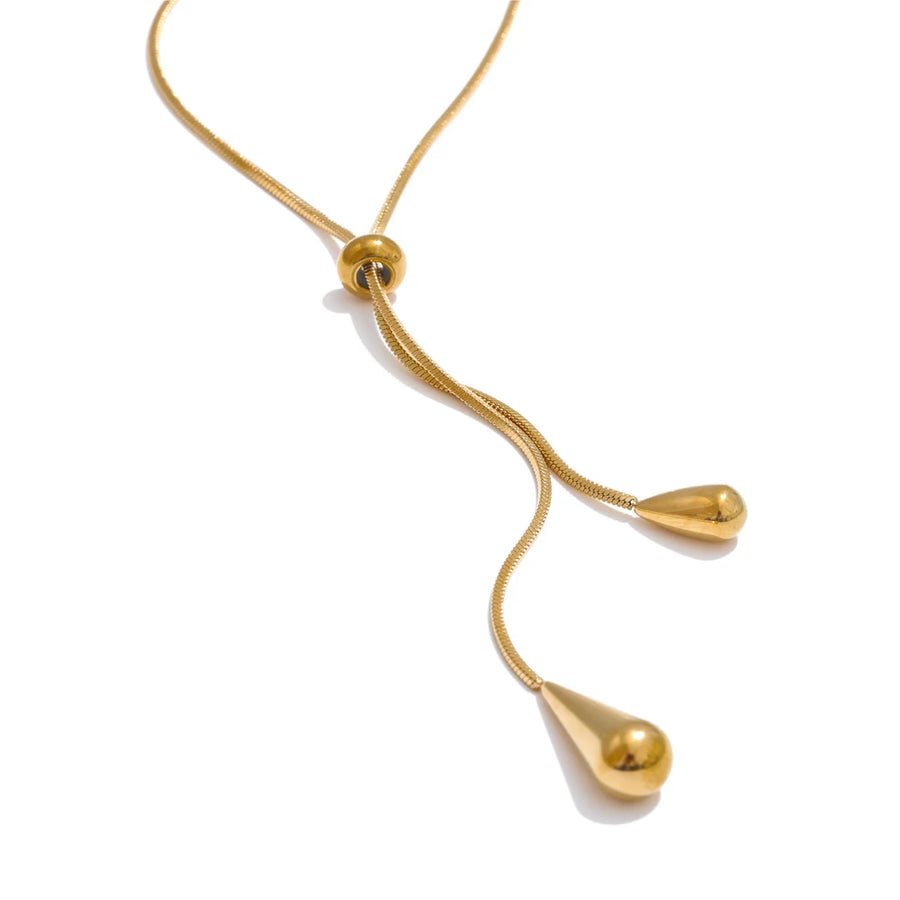 Yhpup Exquisite Stainless Steel Handmade Polished Chain Chest Necklace Water Drop Dangle Fashion Earrings Women Charm Jewelry YH5047A G-Necklace