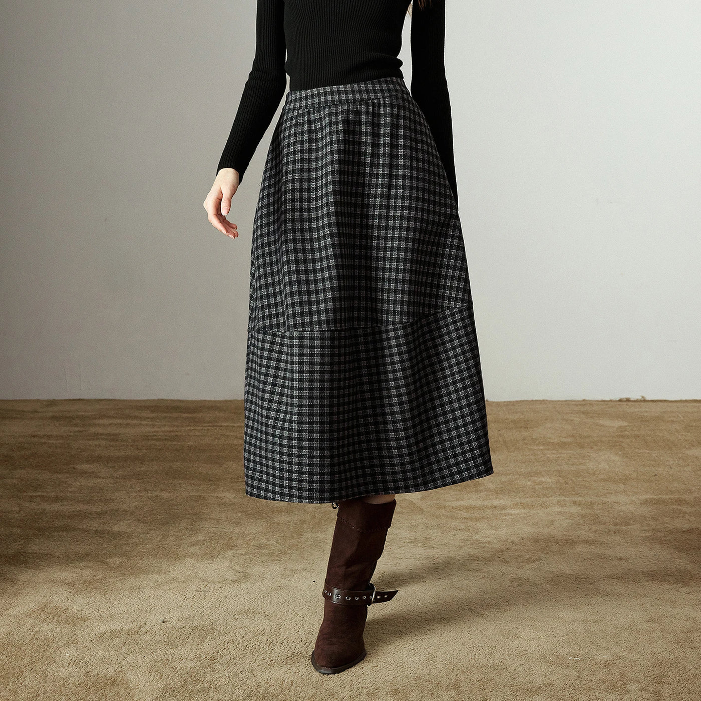 Saia Midi Feminina Floral Xadrez