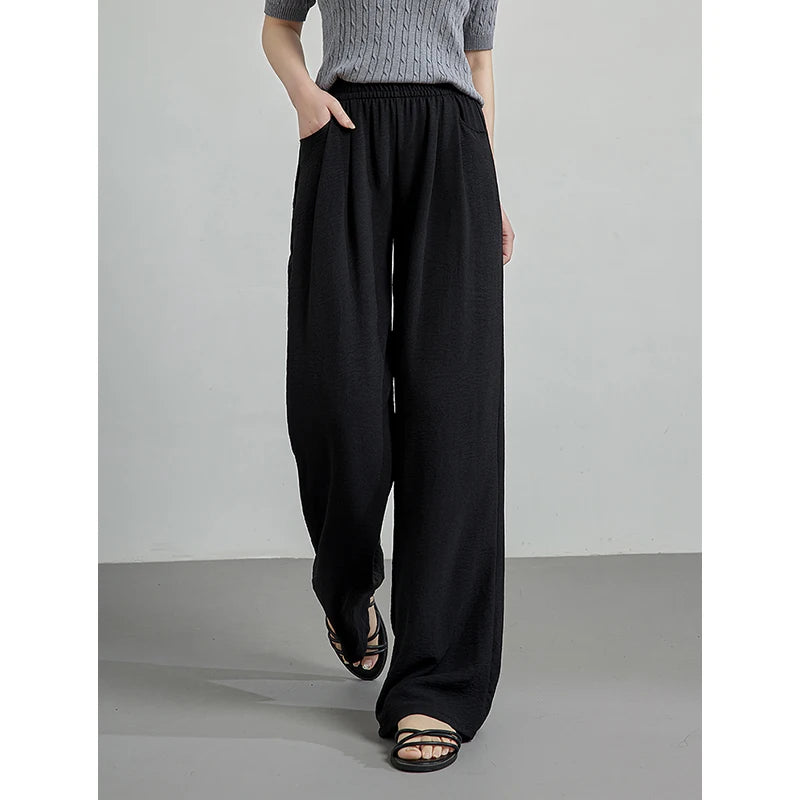 Calça Pantalona Feminina Texturizada Cintura Alta