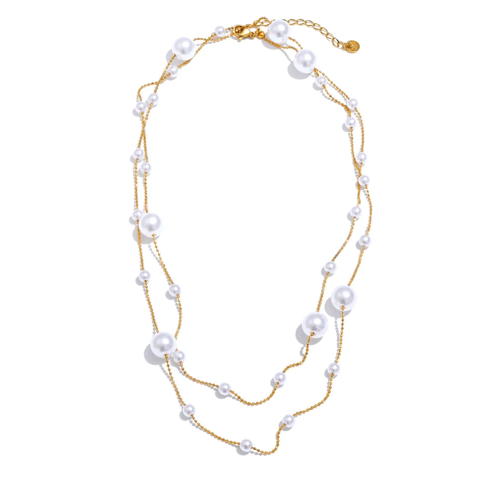 Colar Feminino Redondo com Pérola em Aço Inoxidável 2 YH4414A Gold