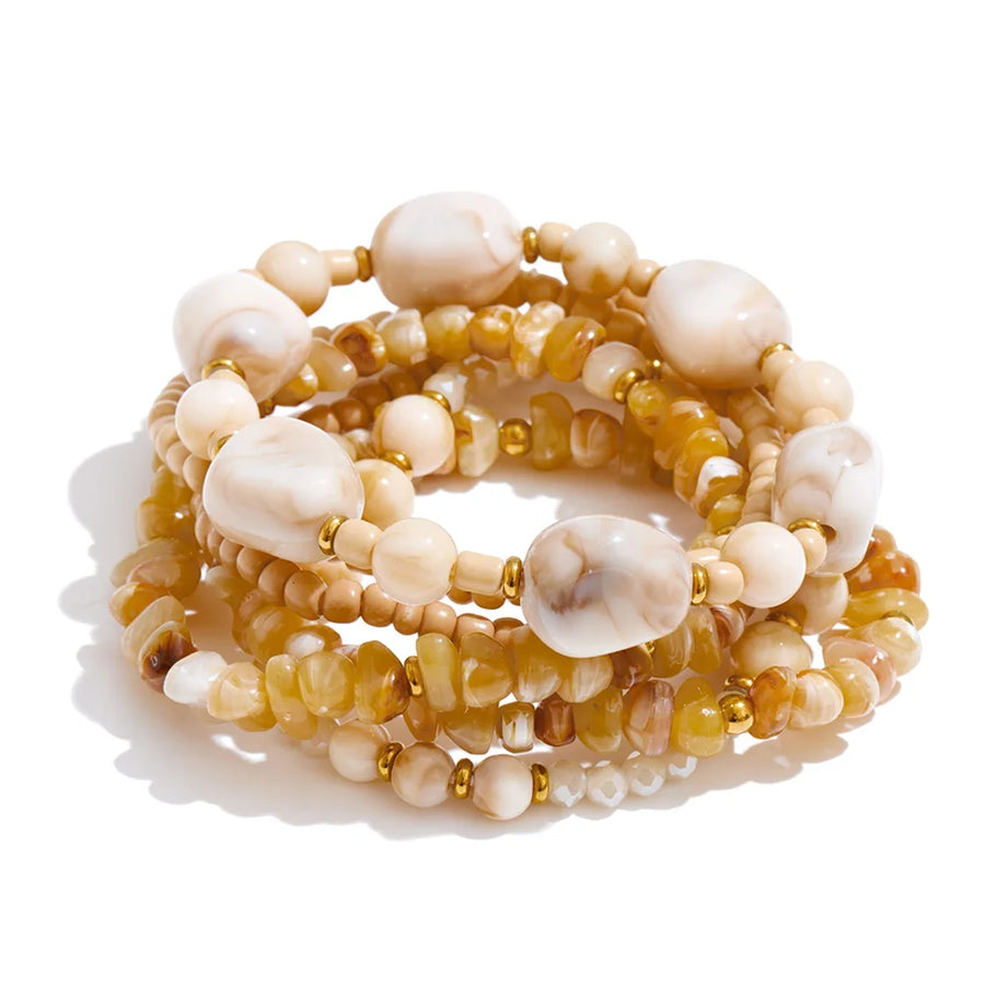 Yhpup Waterproof 2025 Handmade Beads Bohemia Jewelry Autumn Winter Stainless Steel Layered Resin Chain Bib Statement Necklace Bracelet Beige