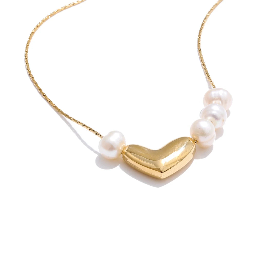 Colar Feminino Coração com Pérola em Aço Inoxidável 2 YH5316A Gold