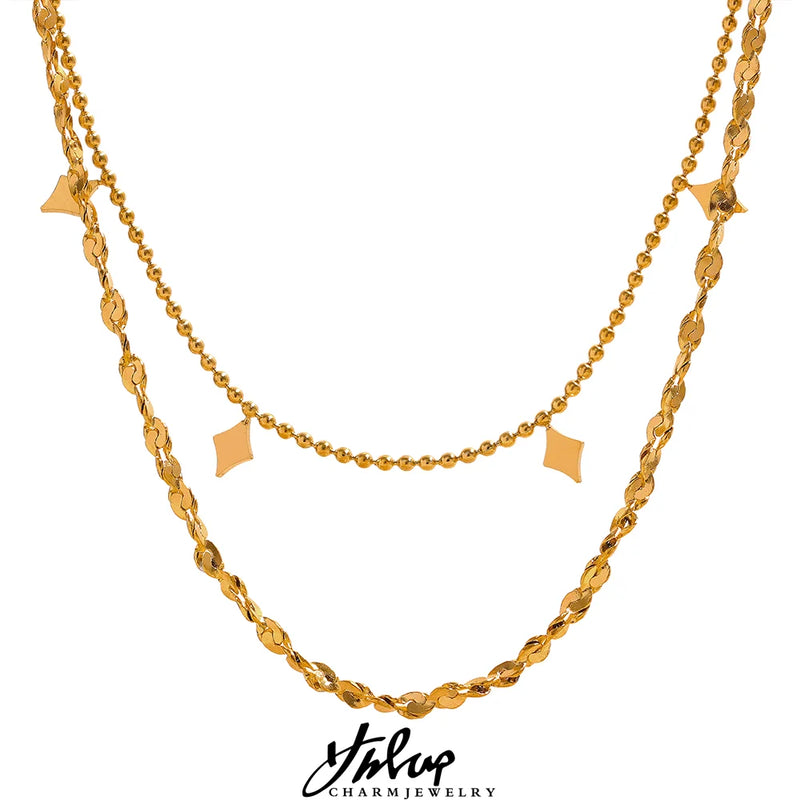 Colar Feminino de Camadas Gota em Aço Inoxidável 2