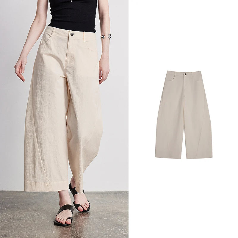Calça Barrel Feminina Cropped com Recortes