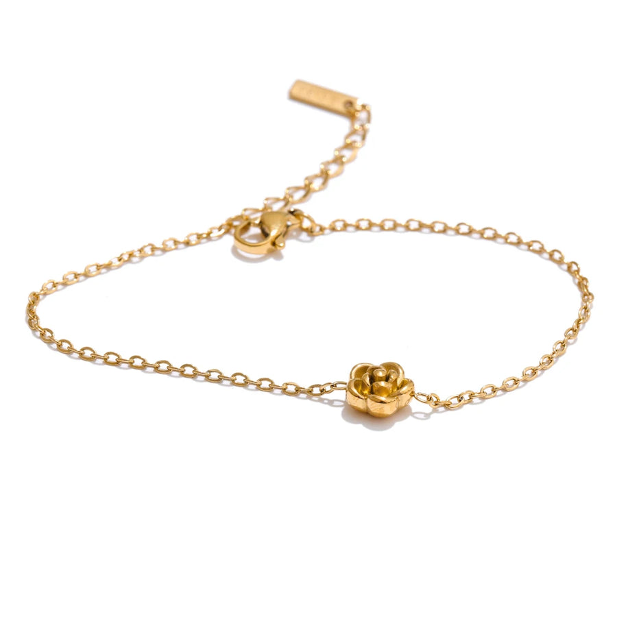 Yhpup Chic Stainless Steel Rose Flower Chain Necklace Bracelet Earrings Set Gold & Platinum PVD Waterproof Plated Daily Jewelry YH5507A G-Bracelet