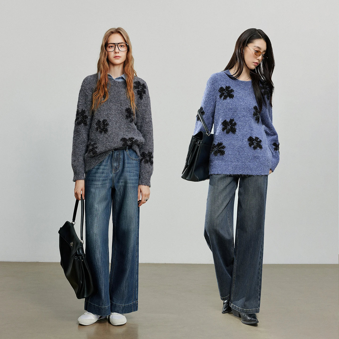 Suéter com Jacquard Floral e Gola Redonda