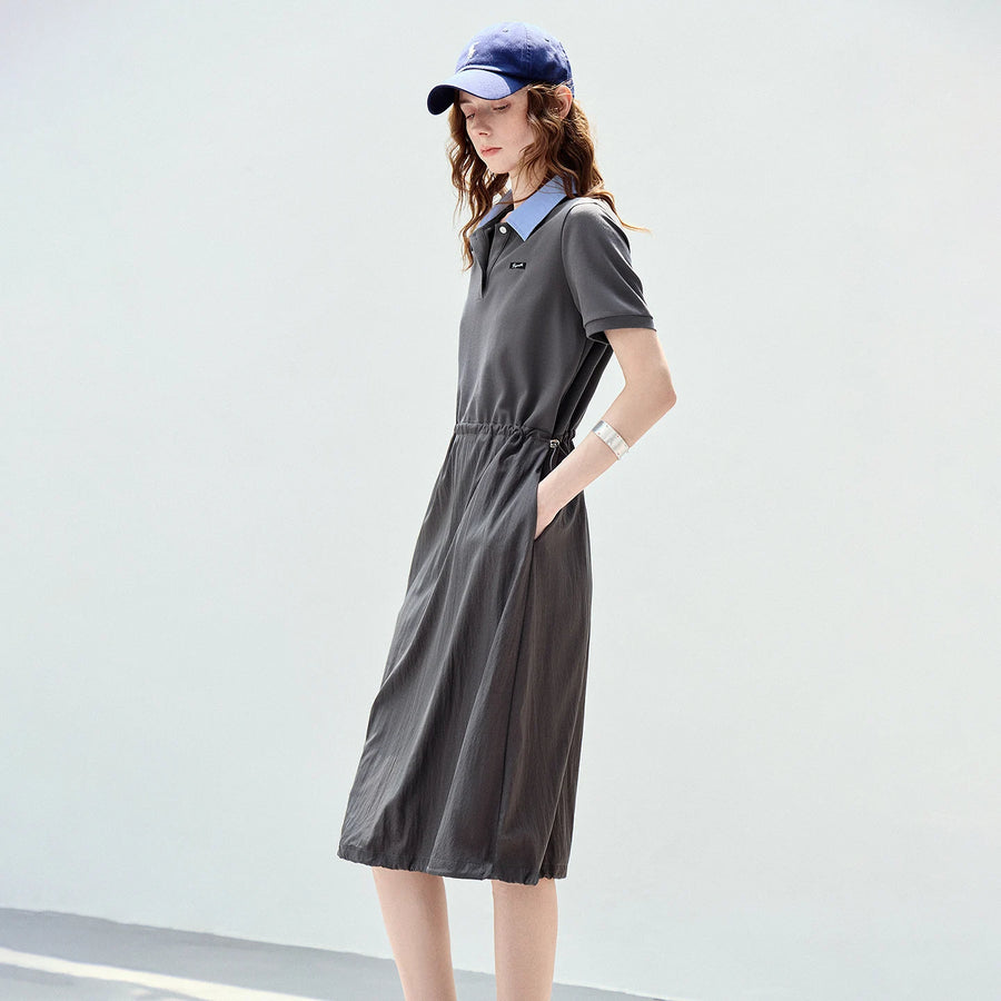 Vestido Polo Curto Bicolor com Ajuste por Cordão