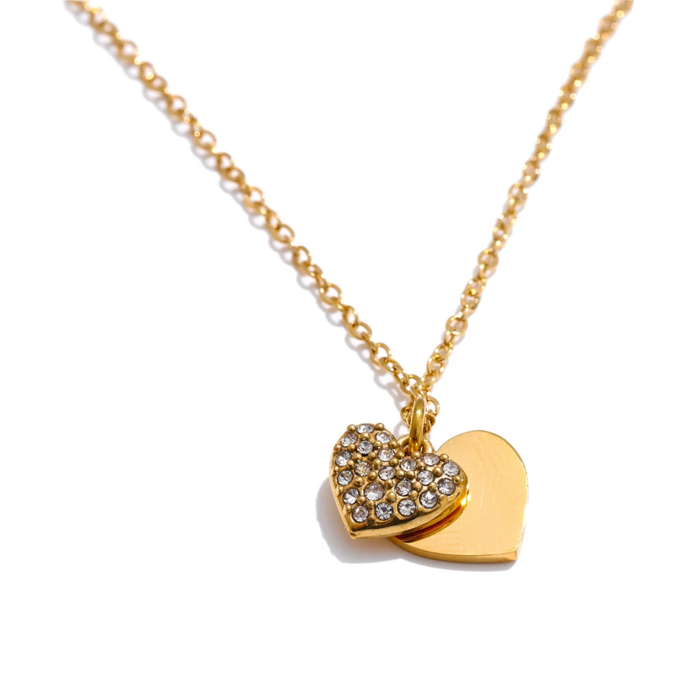 Colar Feminino de Camadas Coração com Zircônia em Aço 316L Ouro