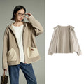 Casaco Feminino de Fleece com Capuz e Bolsos Khaki