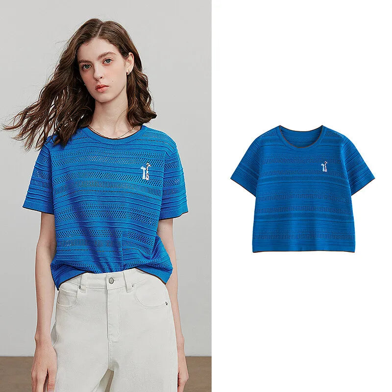 Blusa de Tricô Leve Manga Curta para o Verão