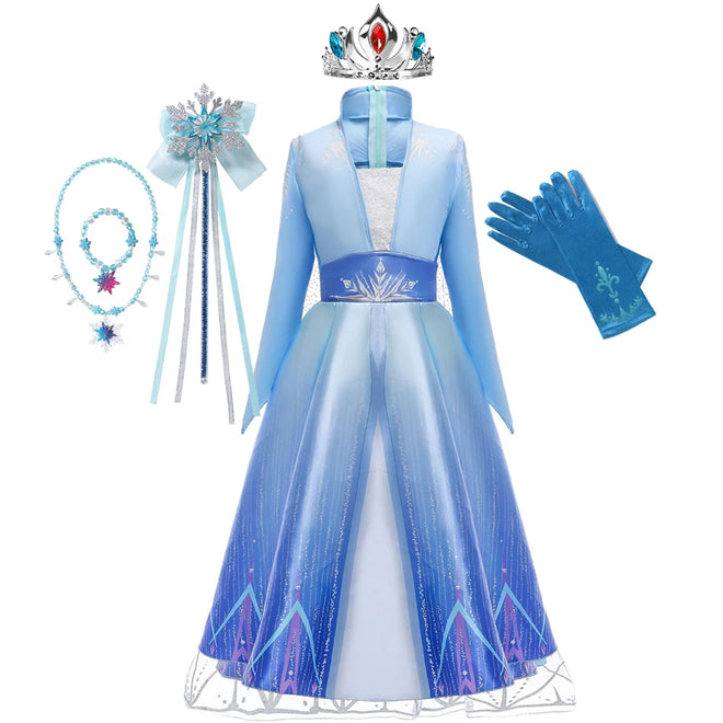 Vestido Feminino Infantil Elsa Frozen Para Meninas de 3-10 anos Vestido + Acessórios A