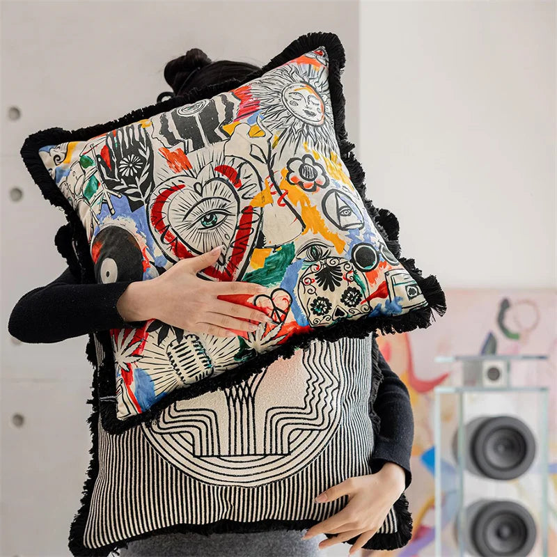 All-Seeing Eye Cosy Throw Cushion Cover Retro Boho Big Yellow Pupil Celestial Alchemy Cosmic Symbol Pillow Case Velvet Home Deco