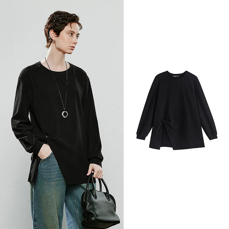 Blusa Feminina Assimétrica de Fleece com Fenda Lateral