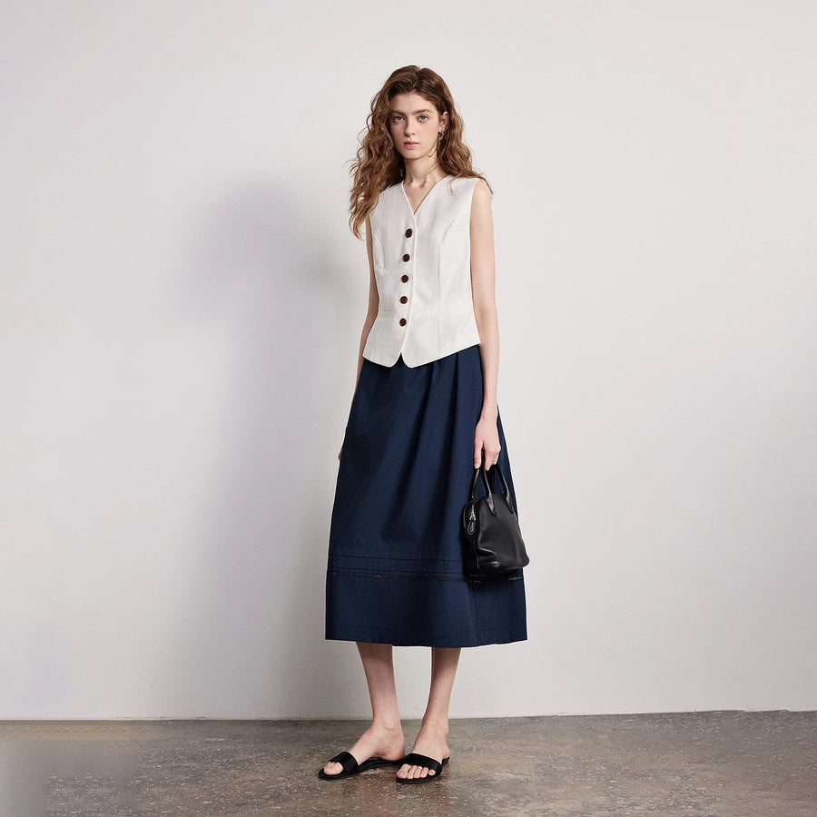 Saia Midi Feminina com Renda Patchwork Evasê