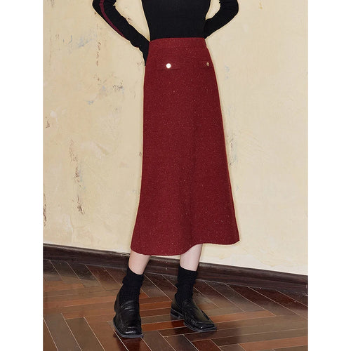 Saia Midi Feminina de Tricô com Fenda