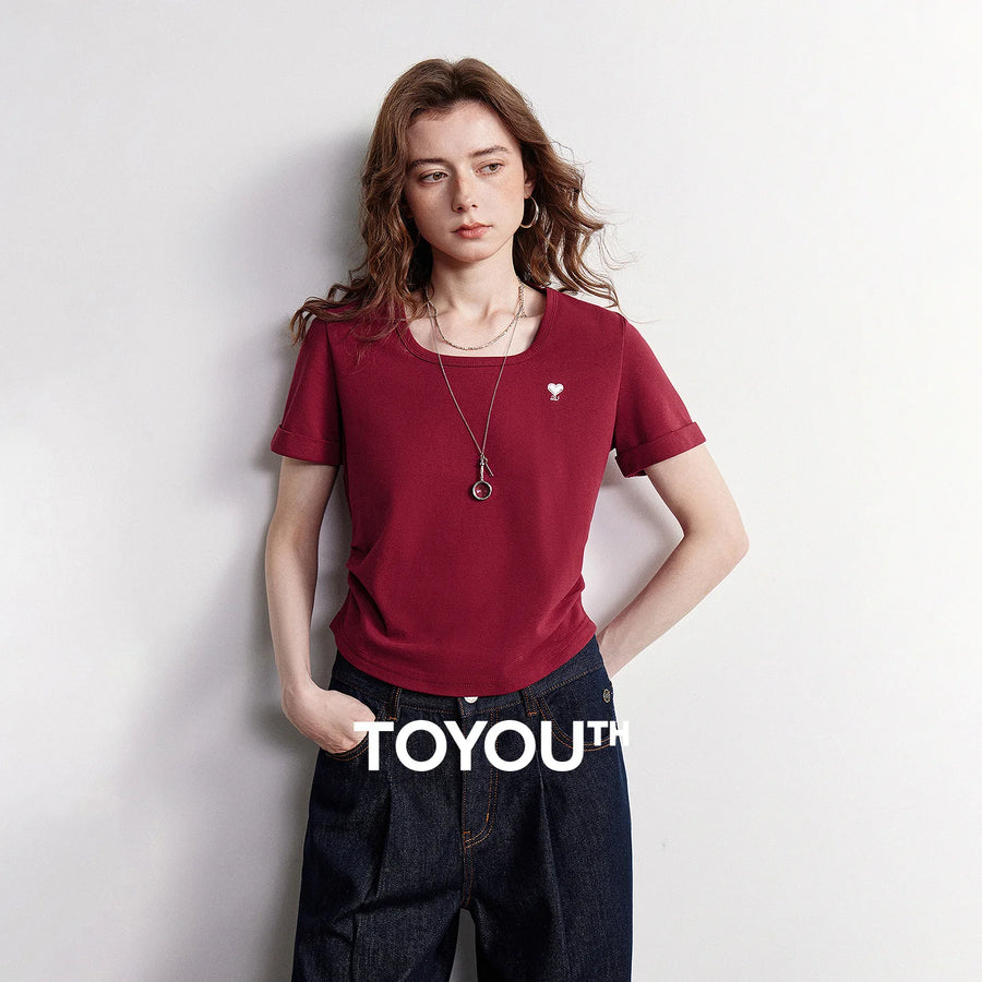 Camiseta Feminina Cropped Piquet com Decote Quadrado