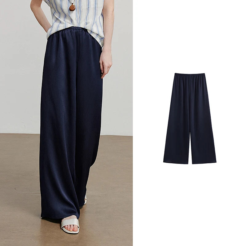 Calça Feminina Wide Leg Reta Longa Dark Blue