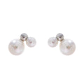 Yhpup Korean Style Imitation Pearls Round Stud Earrings Charm Stainless Steel Small Golden Daily Jewelry Gold Platinum Plated