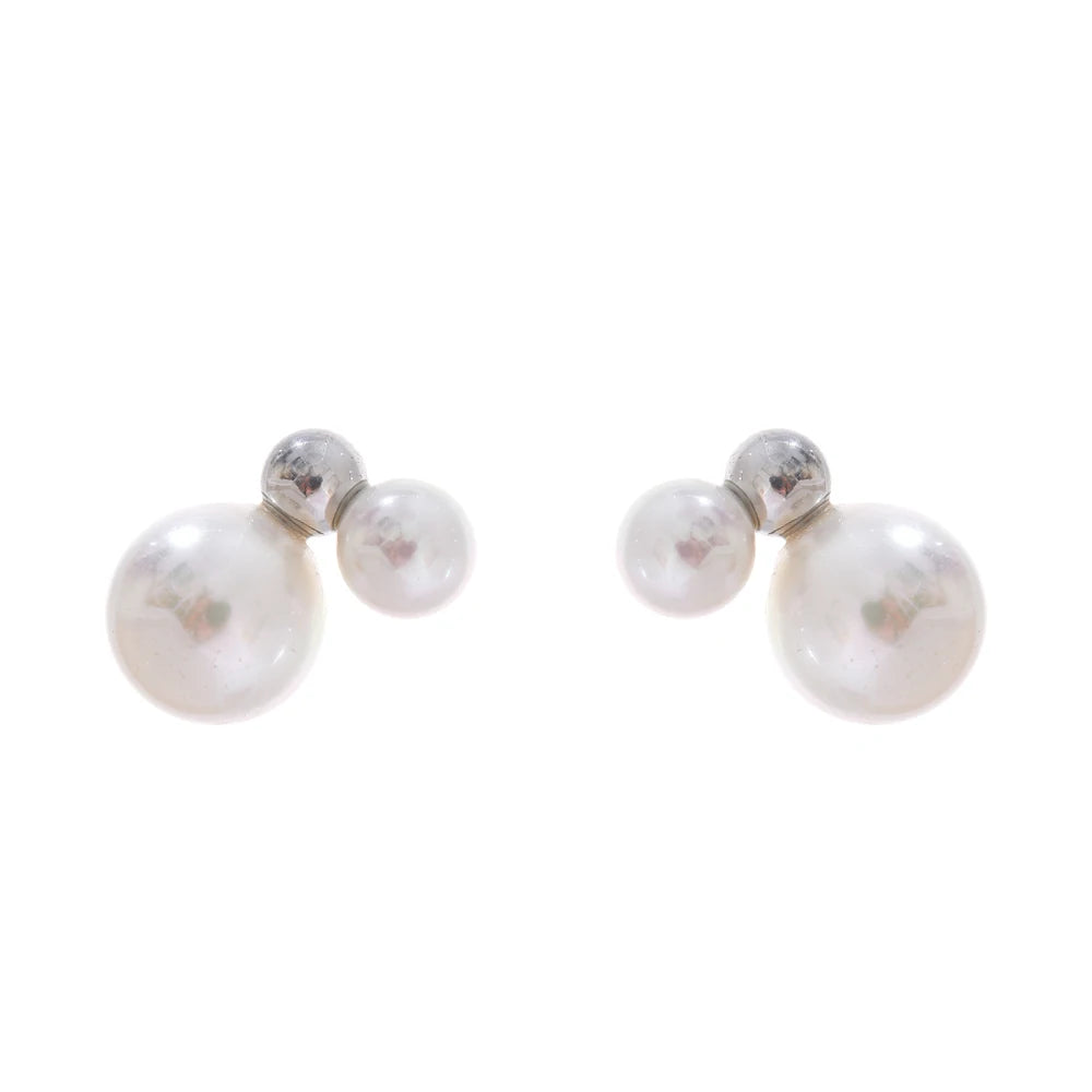 Yhpup Korean Style Imitation Pearls Round Stud Earrings Charm Stainless Steel Small Golden Daily Jewelry Gold Platinum Plated