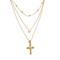 Yhpup Trendy Stainless Steel Layered Chain Cross Pendant Necklace for Women Exquisite High Quality Chic Jewelry Water Resistant YH2951A Gold
