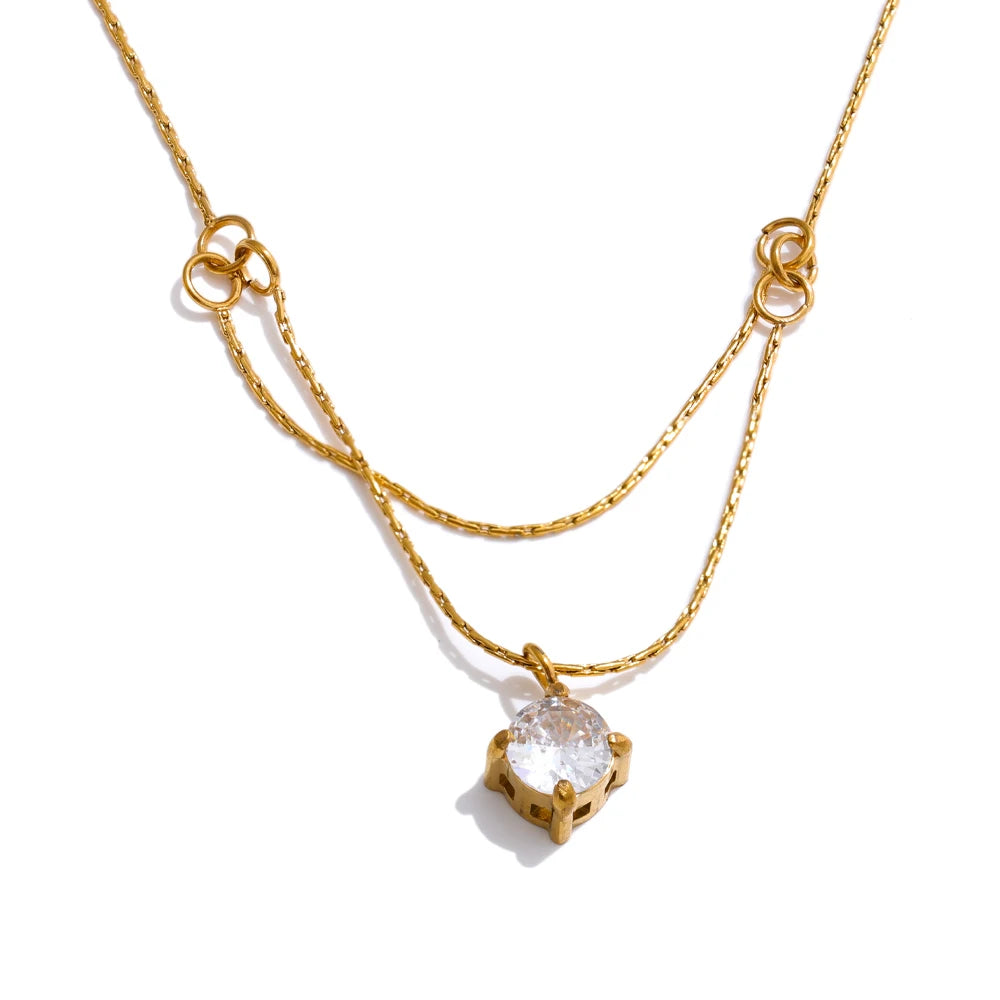 Colar Feminino de Camadas Gota com Zircônia em Aço Inoxidável 6 YH172A Gold