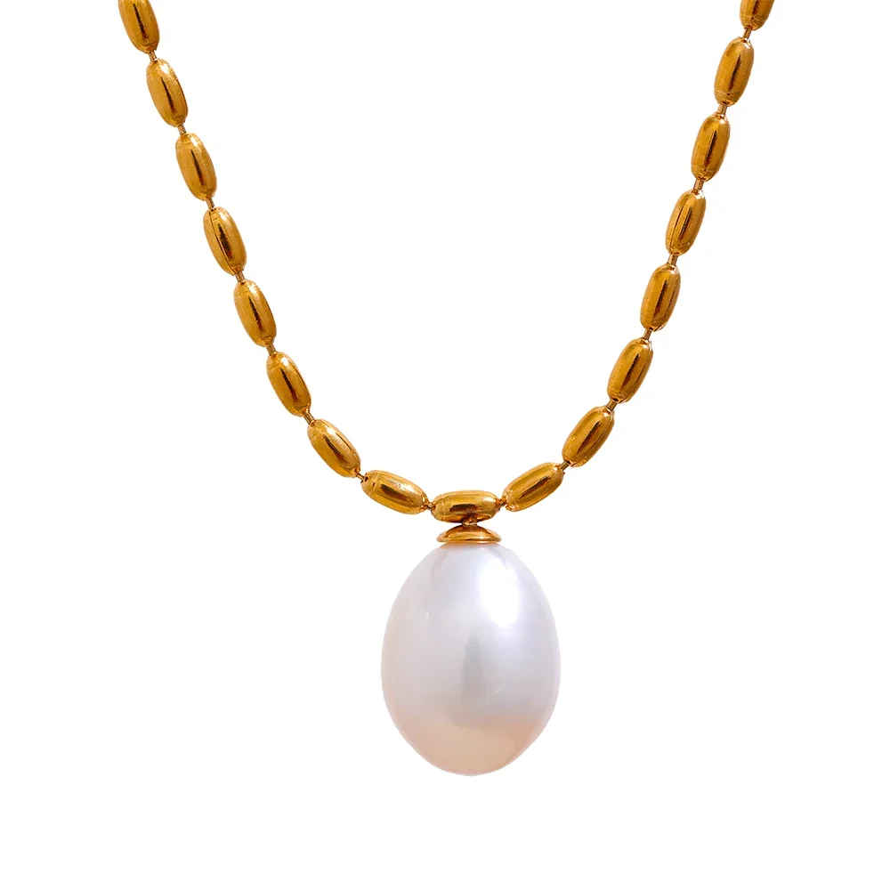 Colar Feminino Gota com Pérola em Aço Inoxidável 7 YH2085A Gold
