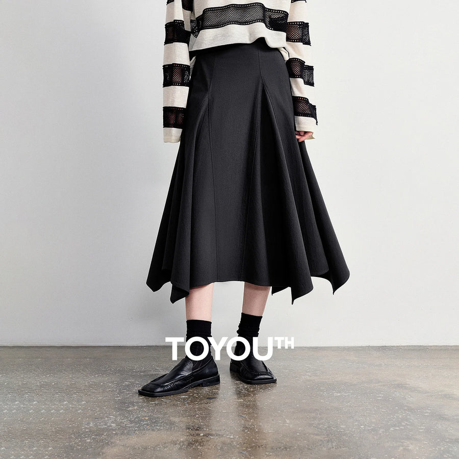 Saia Jeans Midi Feminina Assimétrica com Fenda