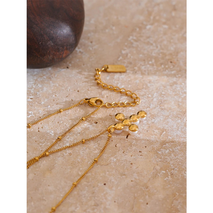 Colar Feminino Cruz com Pérola em Aço Inoxidável 2
