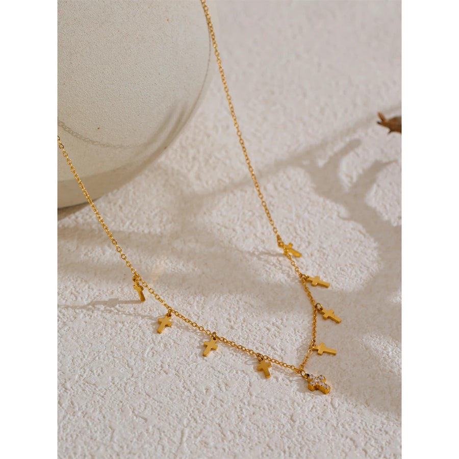 Colar Feminino Cruz com Zircônia em Aço Inoxidável