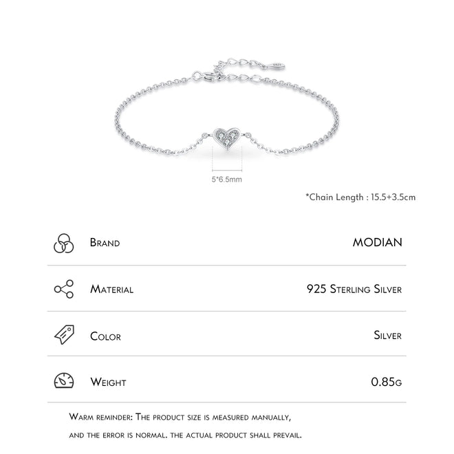 Modian 2023 New Design Real 925 sterling silver Heart CZ Bracelet Fashion Crystal Wedding Lady Classic Romantic Jewelry