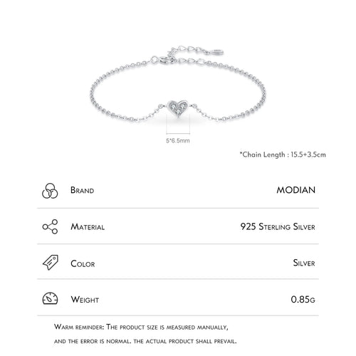 Modian 2023 New Design Real 925 sterling silver Heart CZ Bracelet Fashion Crystal Wedding Lady Classic Romantic Jewelry